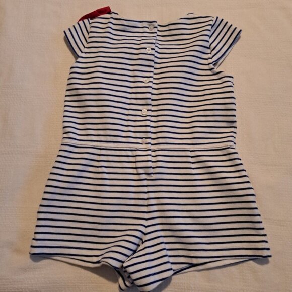 Janie and Jack girls size 6 white with blue stripe romper. Red shoulder bow - Picture 5 of 6